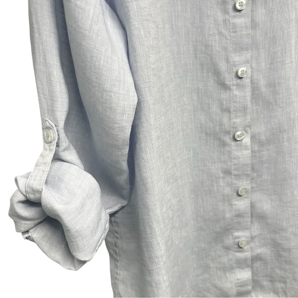 Chico’s No Iron Linen Blue Long Tab Sleeve Button Front Shirt Women’s Medium - Picture 7 of 11